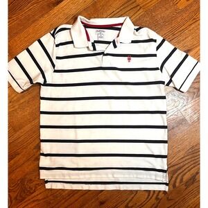 Cuffys Cape Cod Medium Polo Shirt White Navy Striped Lobster Cotton RN119113